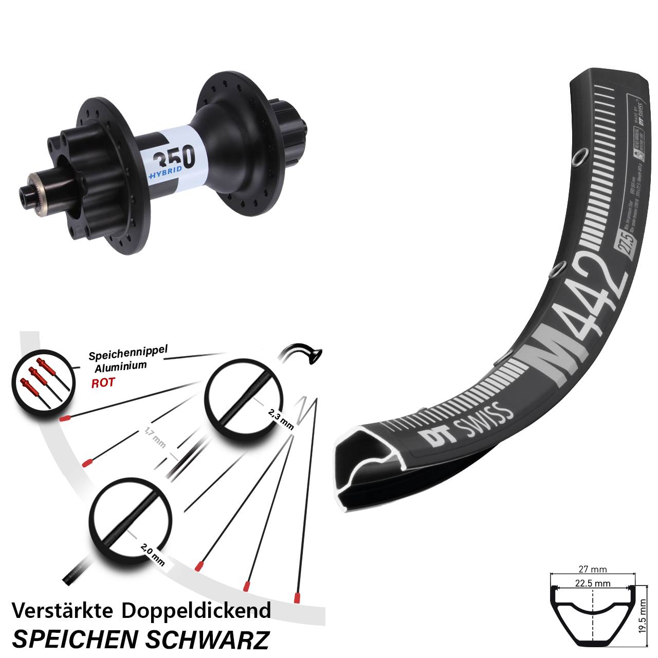 29 Zoll Hinterrad DT Swiss M 442 Disc-350 Hybrid 6-Loch 5/135 Singlespeed