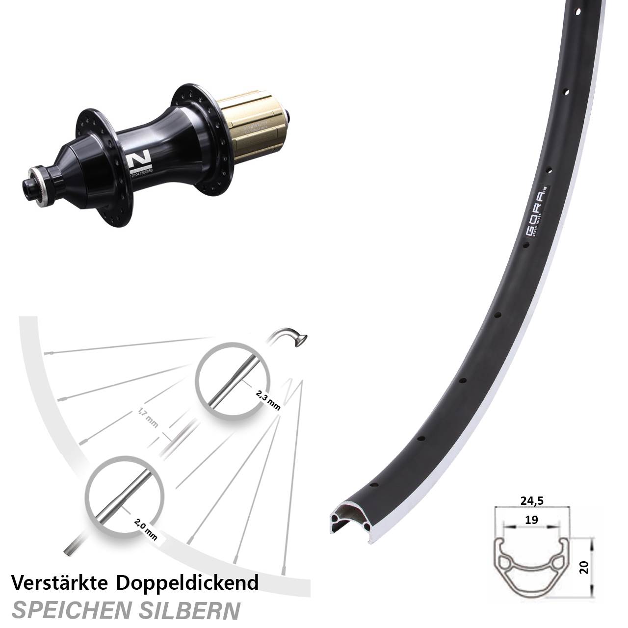 26 Zoll Hinterrad Gora 19 Novatec F162 Shimano 8-12 fach 5x135