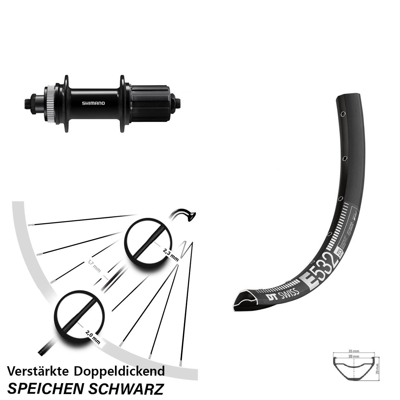 Hinterrad Centerlock 29 Zoll DT Swiss E 532 Shimano FH-QC400 8-11 fach für Schnellspanner