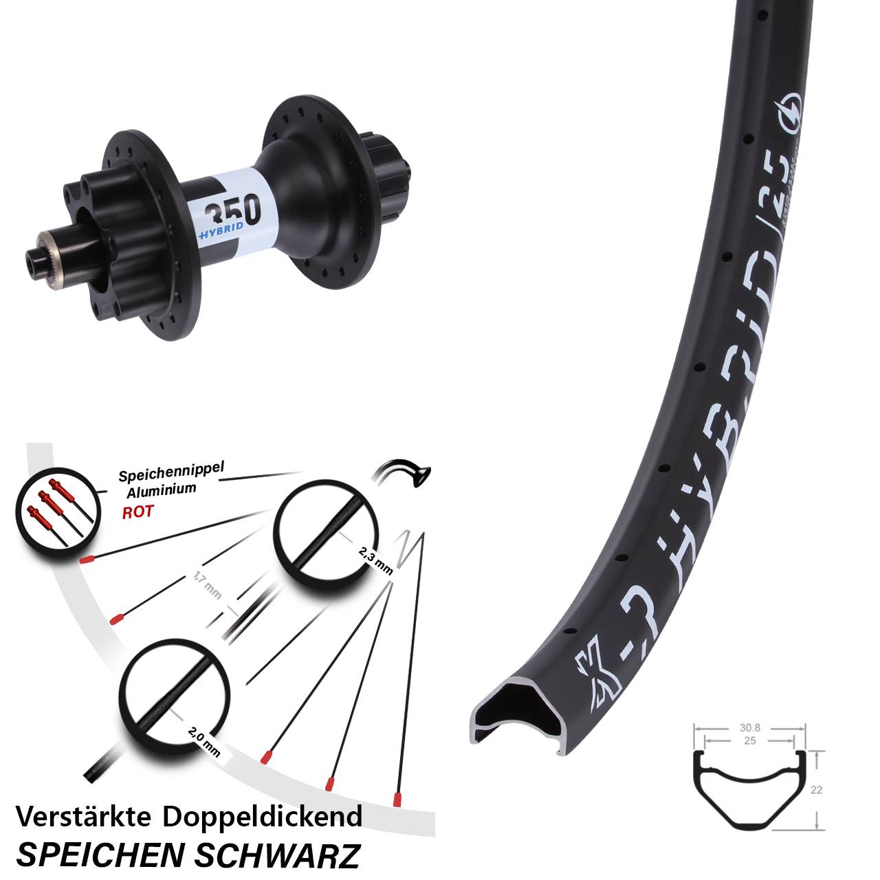 Hinterrad 6-Loch 650B KX-R Hybrid 25 DT Swiss 350 Hybrid Singlespeed für Schnellspanner