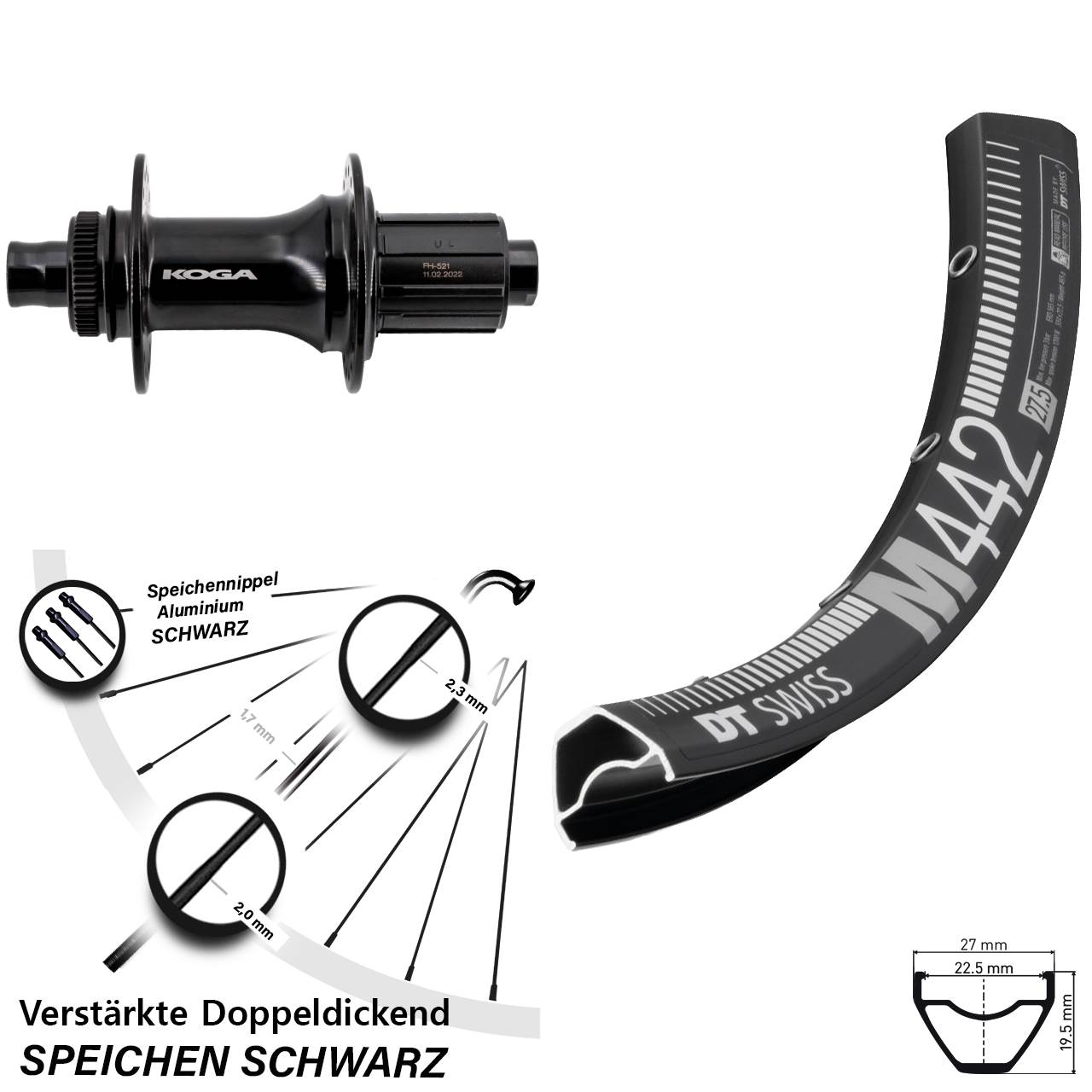 28-29 Zoll DT Swiss M 442 Formula ECT-148S Hinterrad Centerlock 12x148 8-11 fach HG