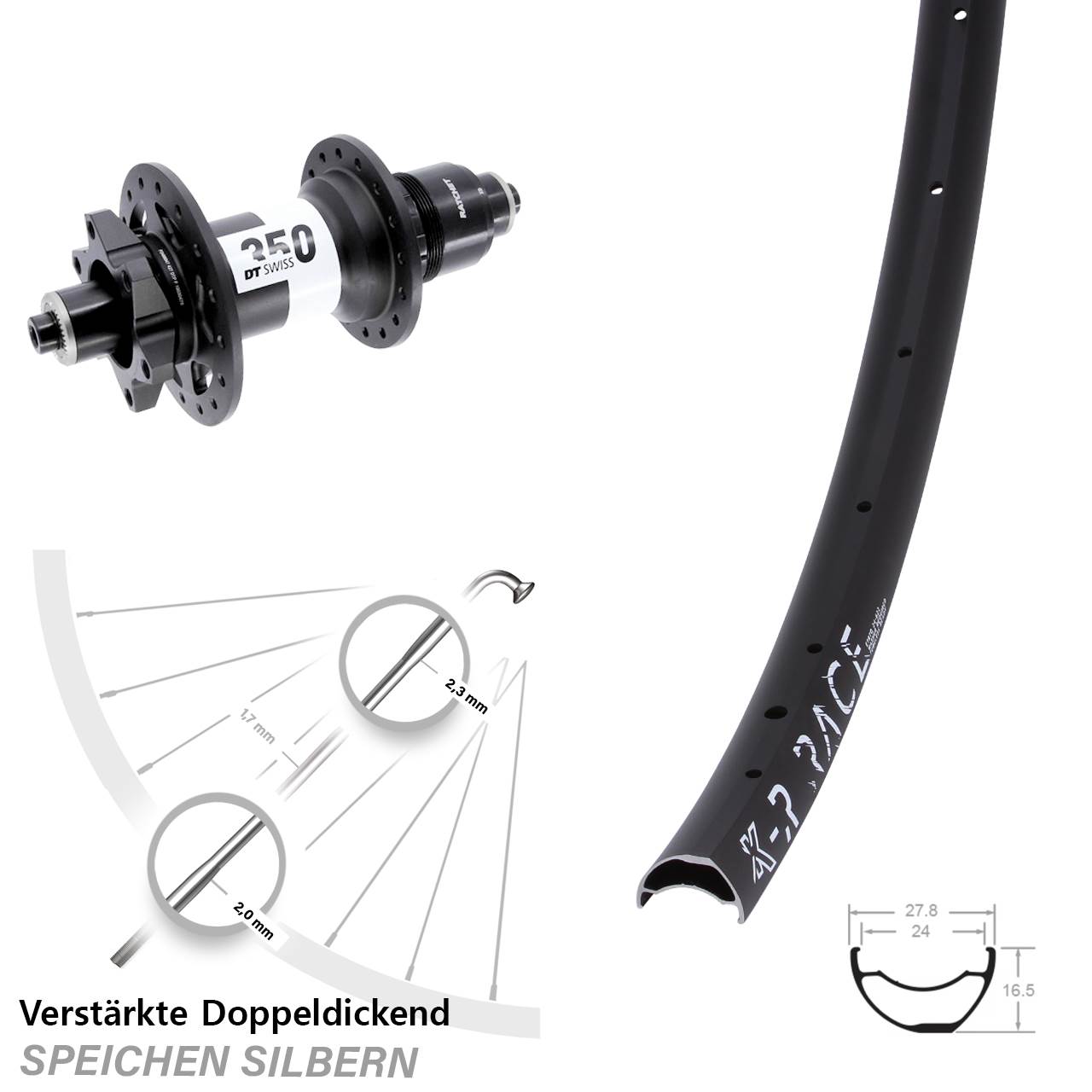 Hinterrad 6-Loch 28-29 Zoll KX-R Race DT Swiss 350 XD für Schnellspanner