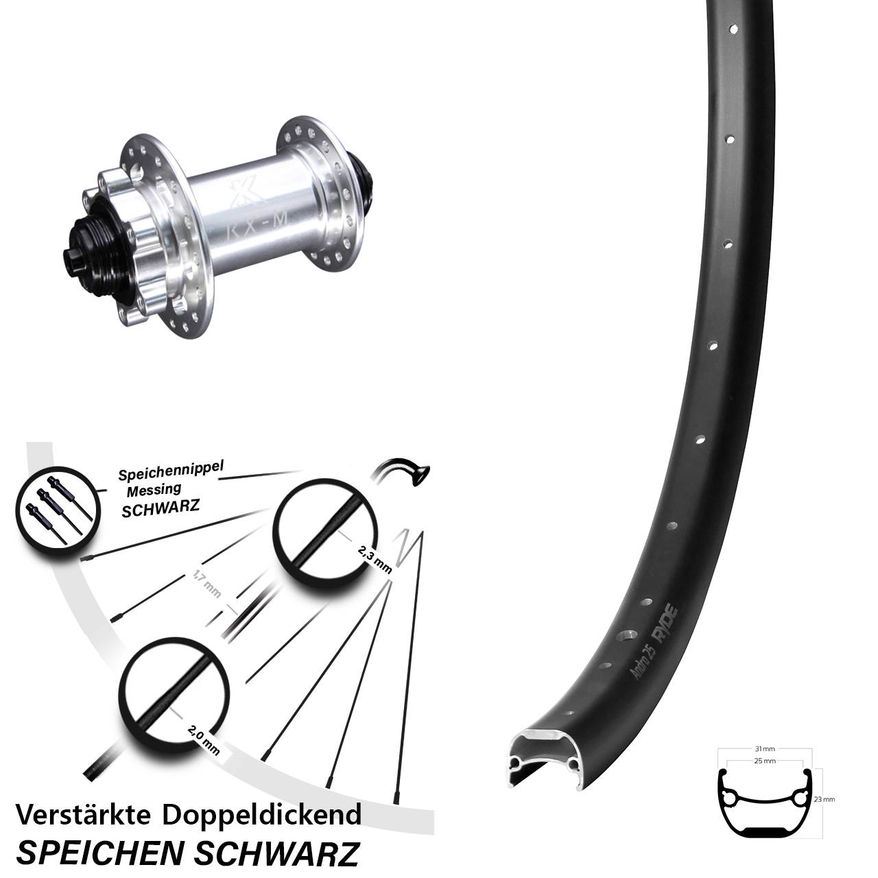 6-Loch Vorderrad für Schnellspanner 28-29 Zoll Ryde Andra 25 KX-M