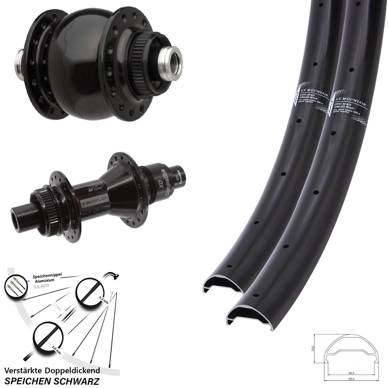 Disc Laufradsatz 12x100/142 29 Zoll KX Mountain DT Swiss 370 SON 28 XD 11-12 fach