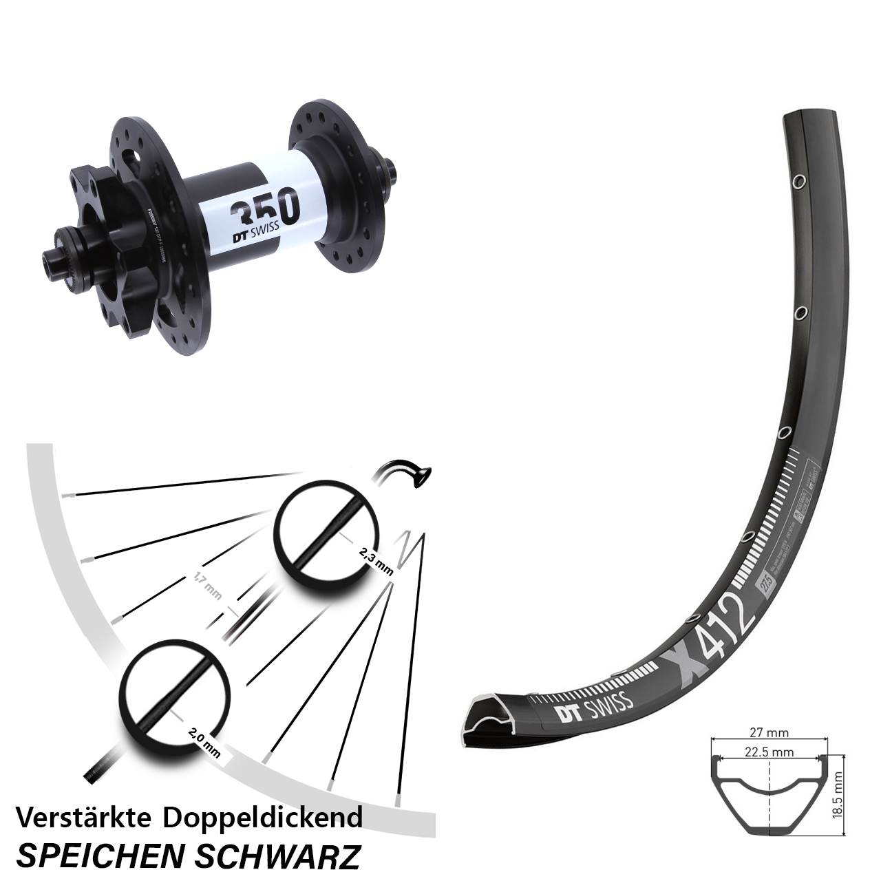 DT Swiss X412-350 6-Loch 29 Zoll Vorderrad für Schnellspanner