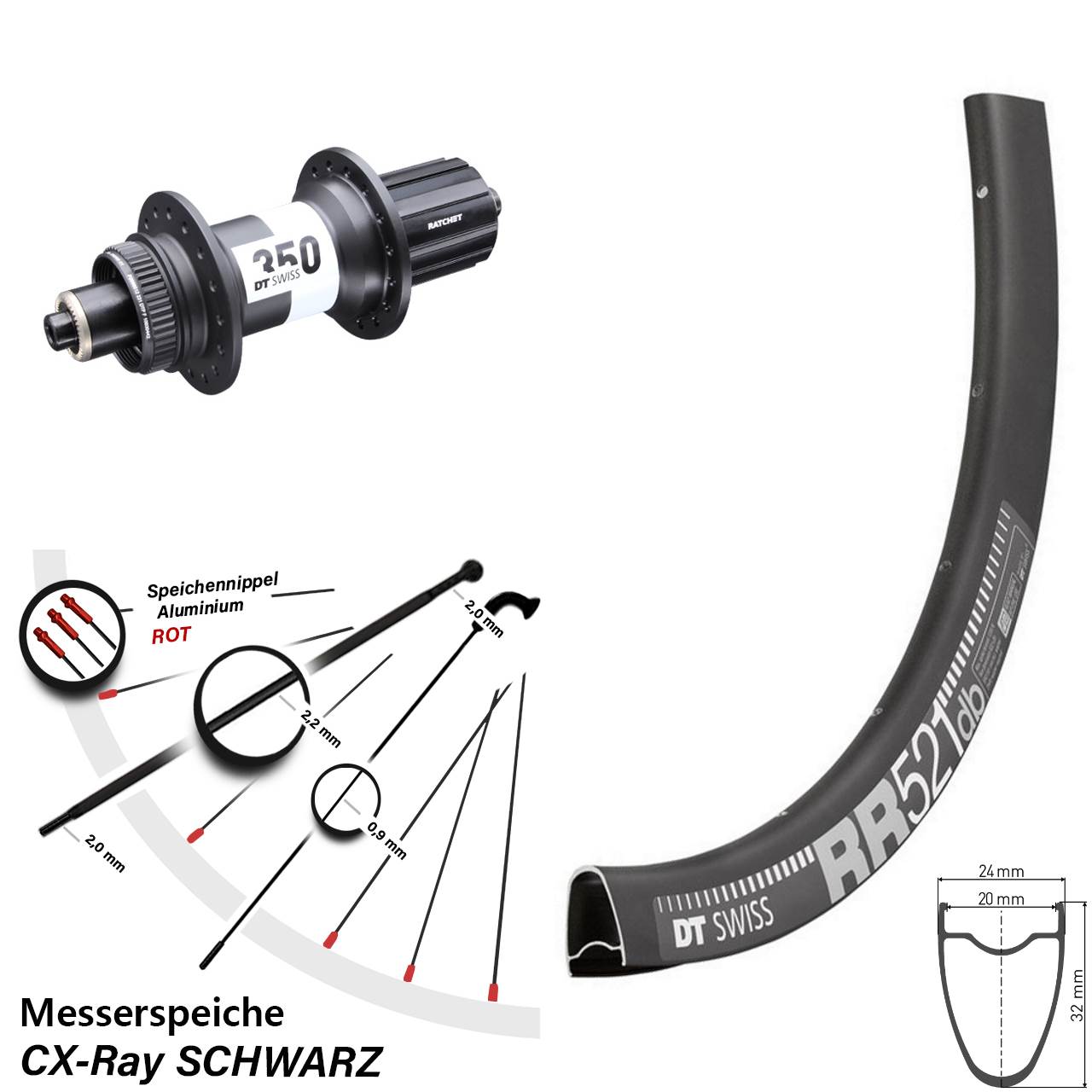 Hinterrad 28 Zoll RR521 DT Swiss 350 Road 11-12 fach HG QR CX-Ray