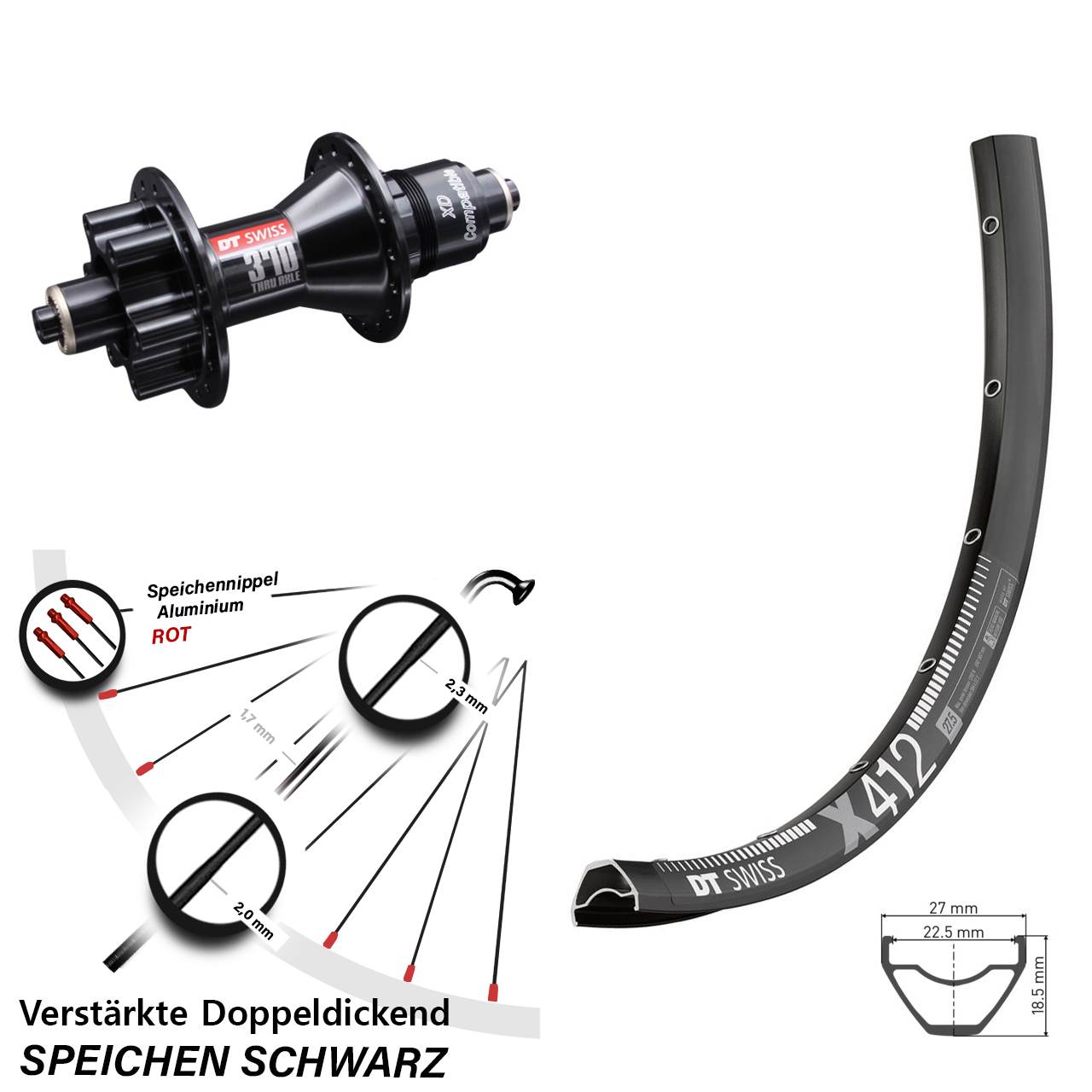 X 412 DT Swiss 370 29 Zoll Hinterrad 5x135 mm Disc 6-Loch Sram XD