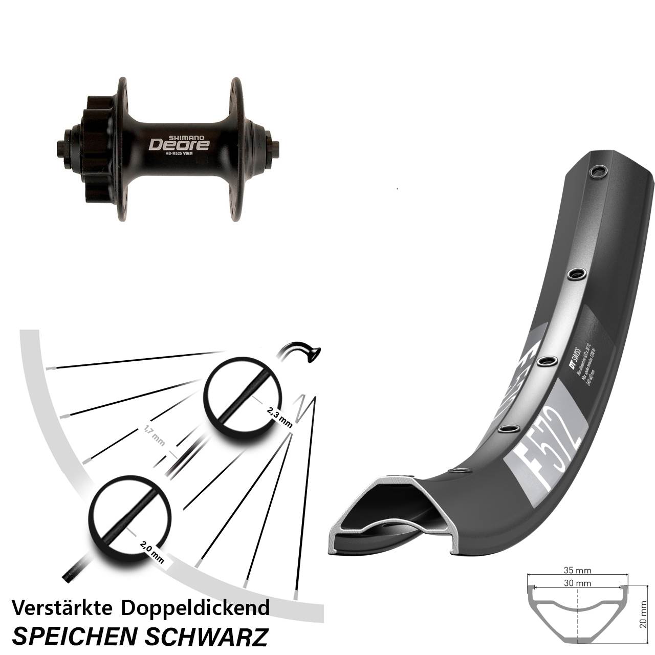 Vorderrad 6-Loch 650B DT Swiss F572 Shimano Deore für Schnellspanner