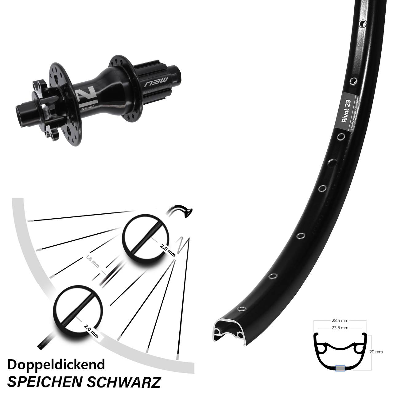Hinterrad 6-Loch 12x142 27,5 Zoll Ryde Rival 23 Novatec D792 Campa N3W