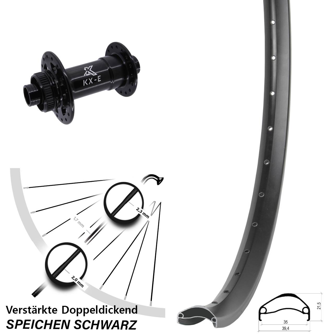 27,5 Zoll Ambrosio E35 KX-E Heavy Duty Disc Vorderrad 15x110 Boost