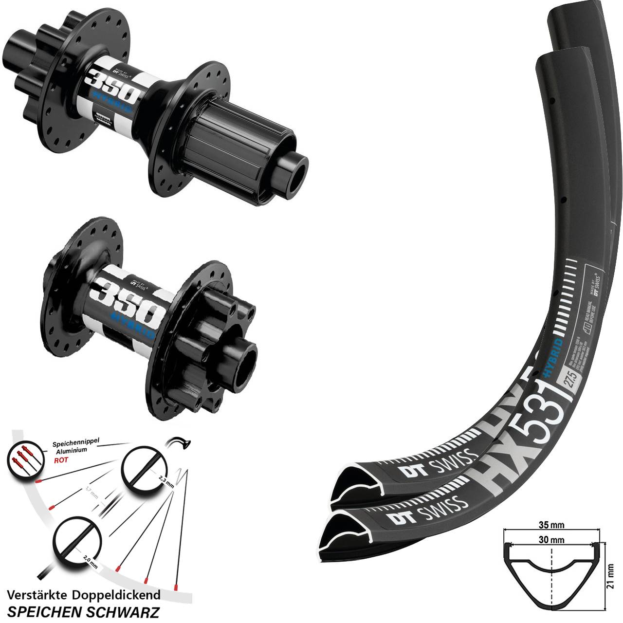 DT Swiss HX 531-350 Hybrid 29 Zoll Laufradsatz 6-Loch 15x110 12x148 8-11 fach HG