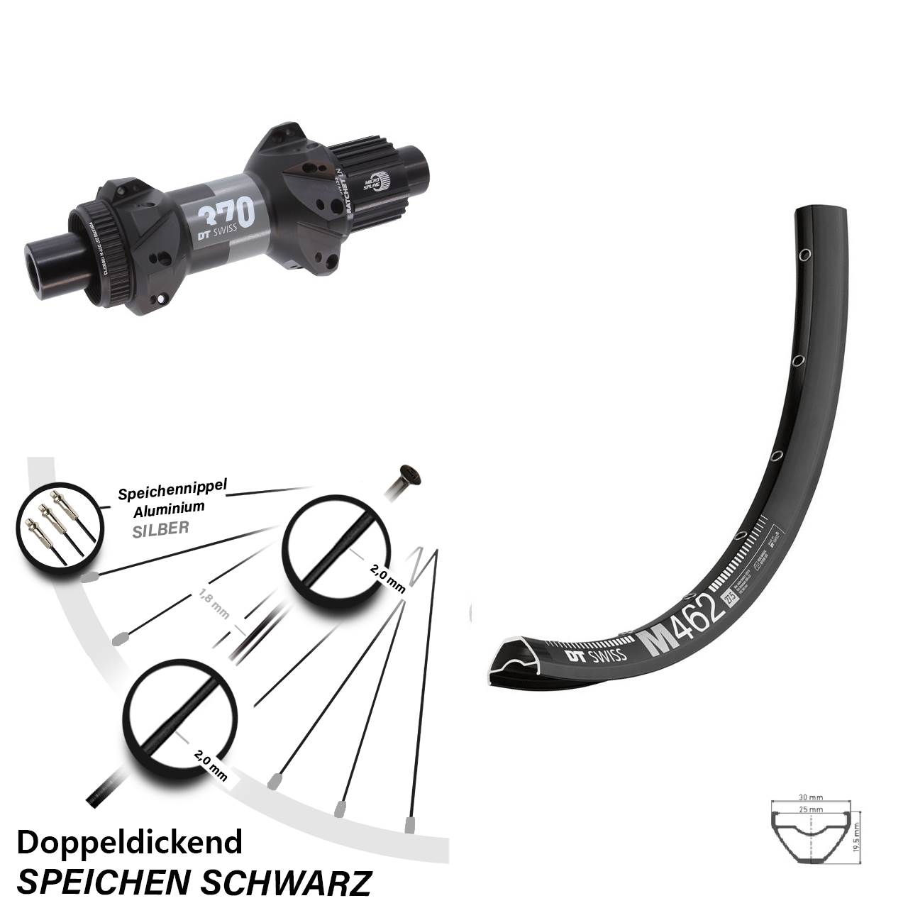 Disc Hinterrad 29 Zoll DT Swiss M 462-370 Shimano Micro Spline 12x148