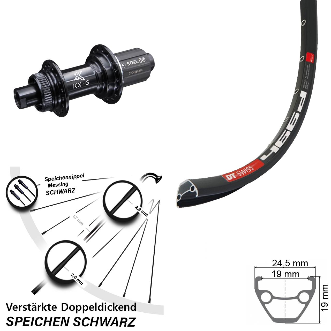29 Zoll DT Swiss 466 KX-GS Stahl Freilauf Hinterrad Centerlock 12x142 8-12 fach