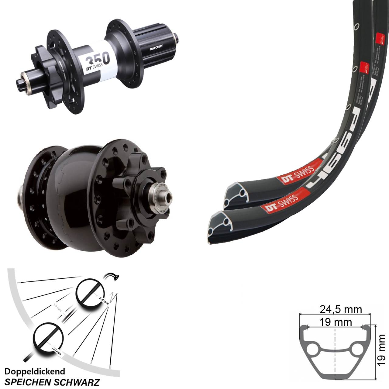 Laufradsatz QR SON 28 Zoll DT Swiss 466-350 Ratchet 36 Disc 8-11 fach