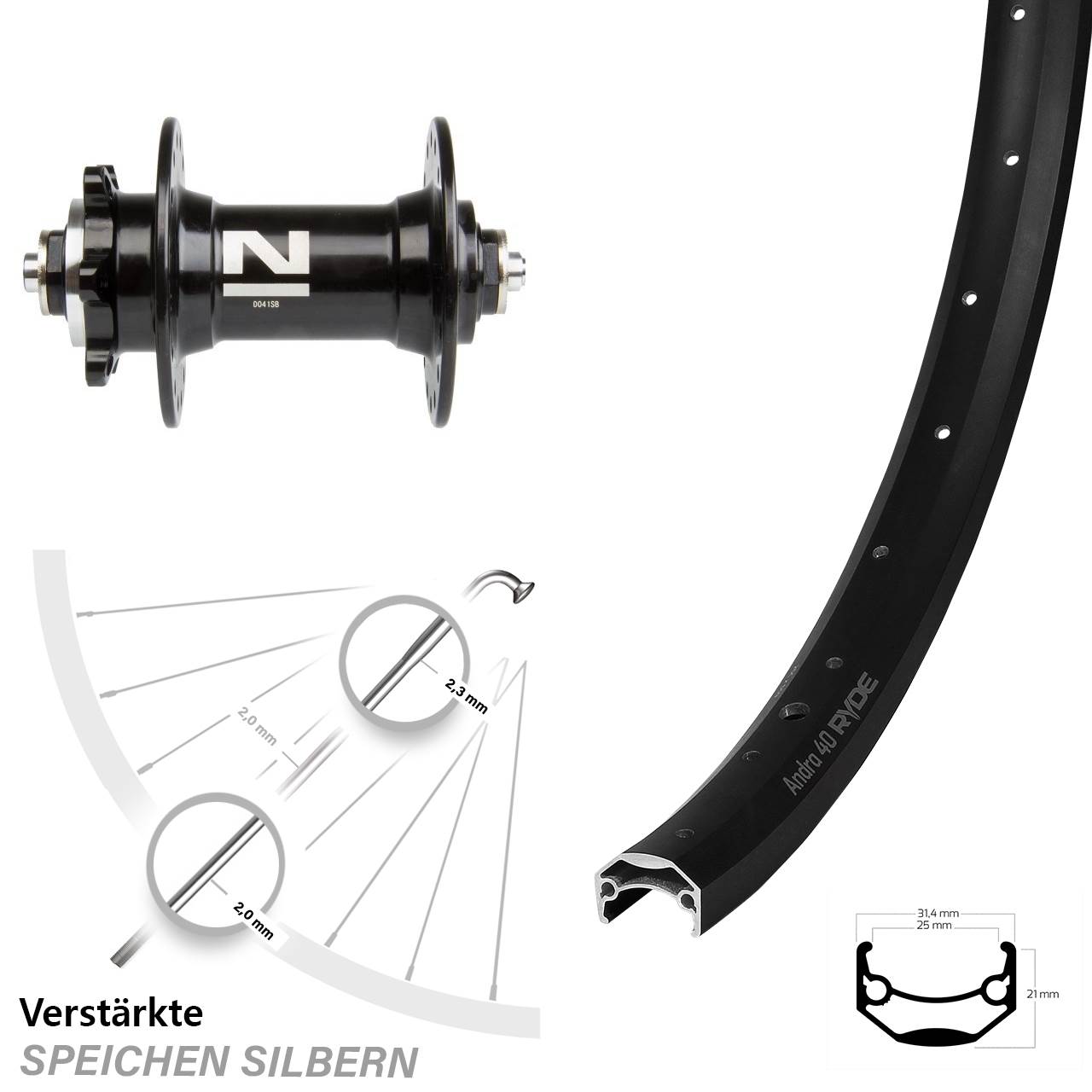 Laufrad 27,5 Zoll Ryde Andra 40 Disc Novatec D041SB schwarz