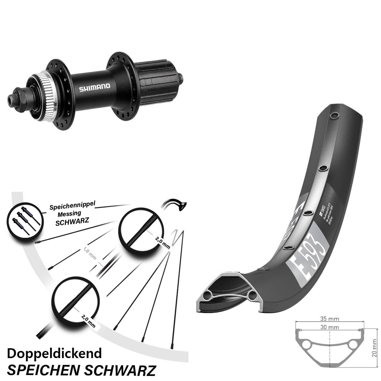 Centerlock Hinterrad 27,5 Zoll DT Swiss E 593 Shimano Alivio 8-11 fach für Schnellspanner