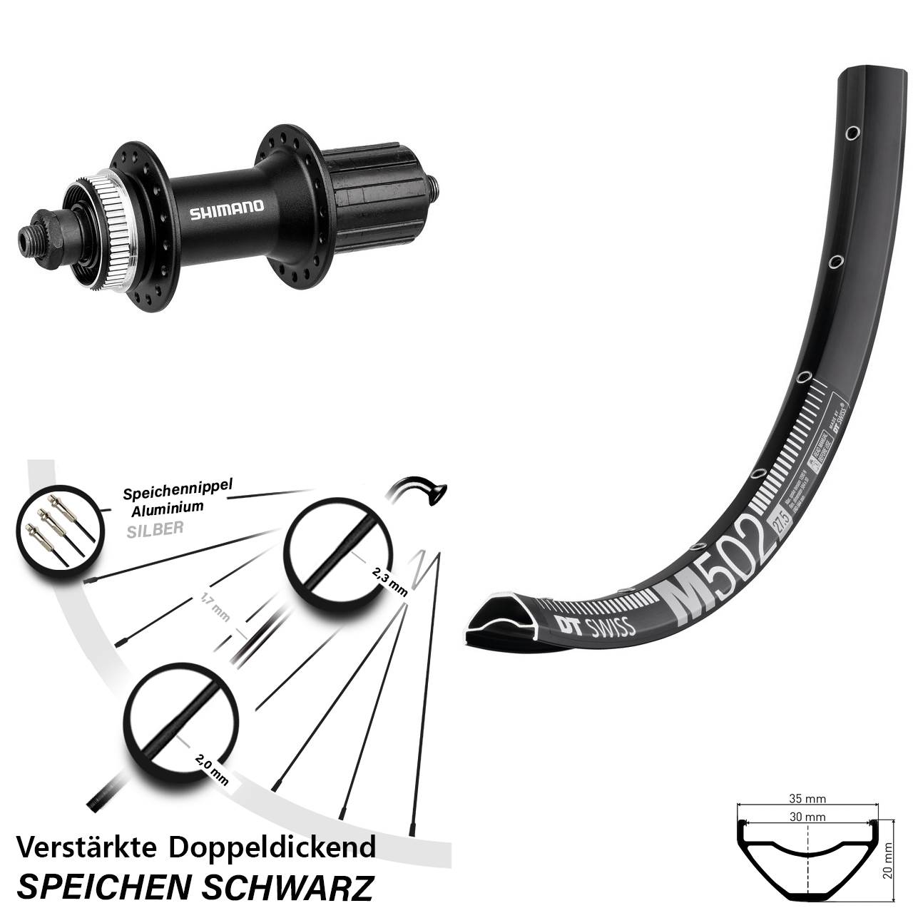DT Swiss M 502 Shimano Alivio 27,5 Zoll Disc Laufrad QR 8-11 fach HG