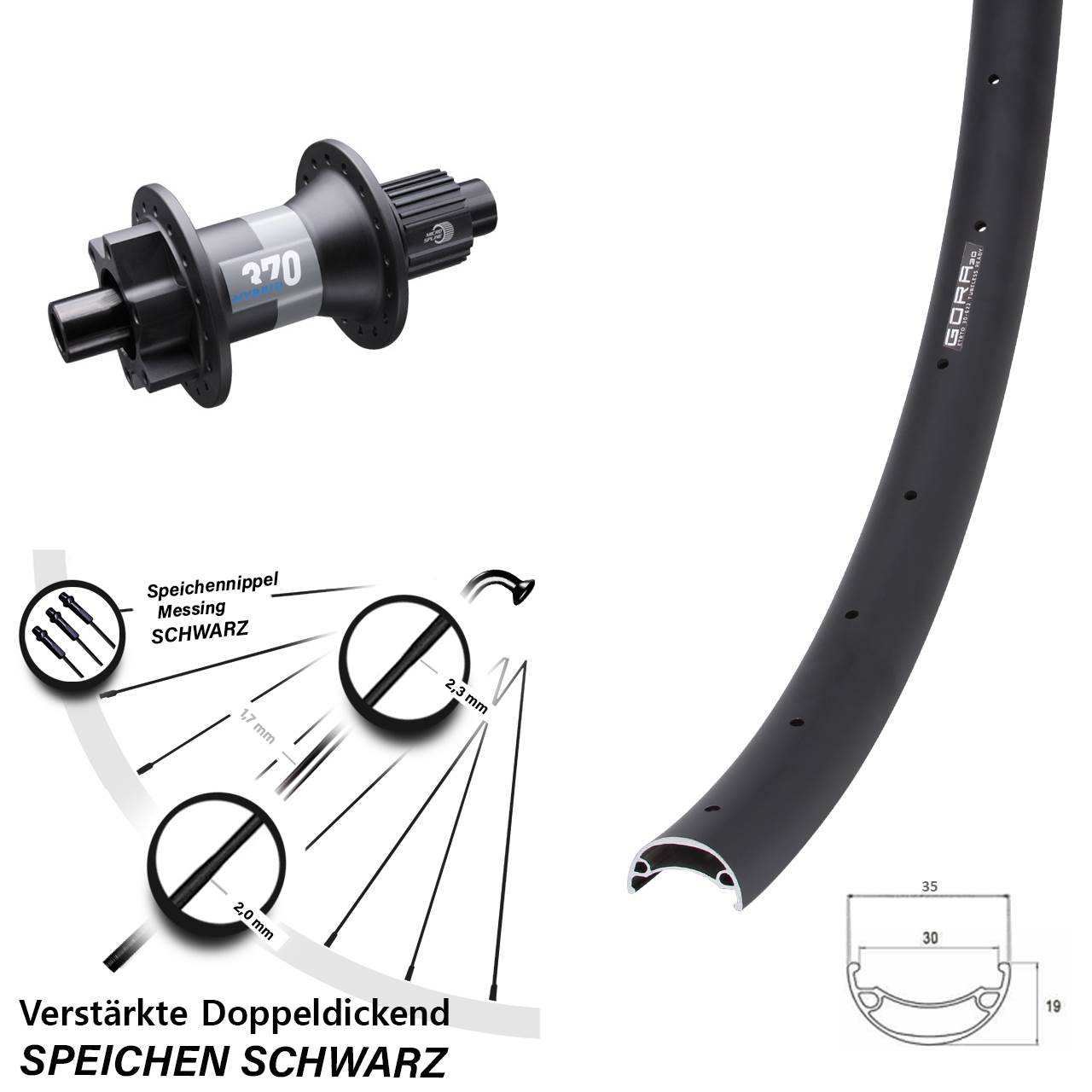 Hinterrad 6-Loch 20 Zoll Gora 30 DT Swiss 370 Hybrid Micro Spline 12x148