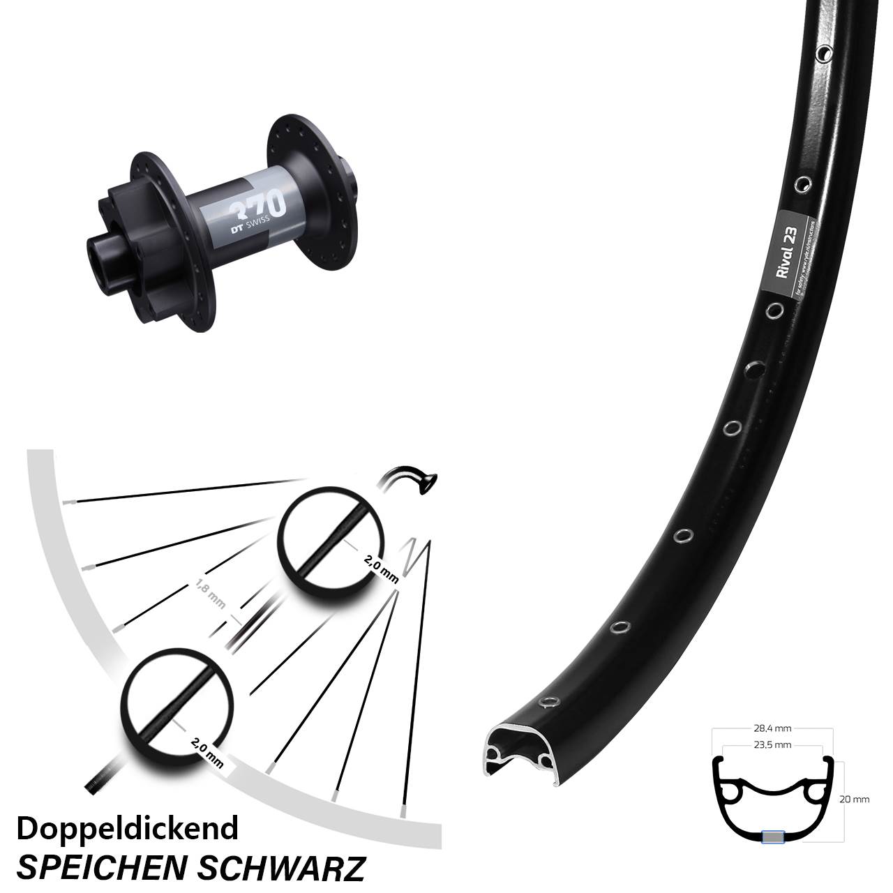 Disc Laufrad 12x100 650B Ryde Rival 23 DT Swiss 370