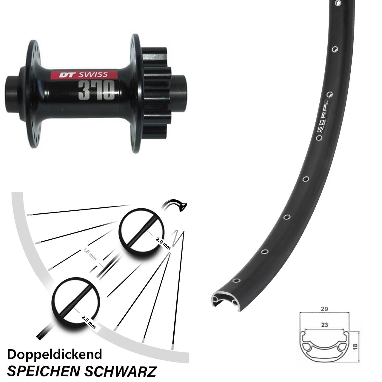 Disc Vorderrad 28 Zoll Gora 23 DT Swiss 370 15x100