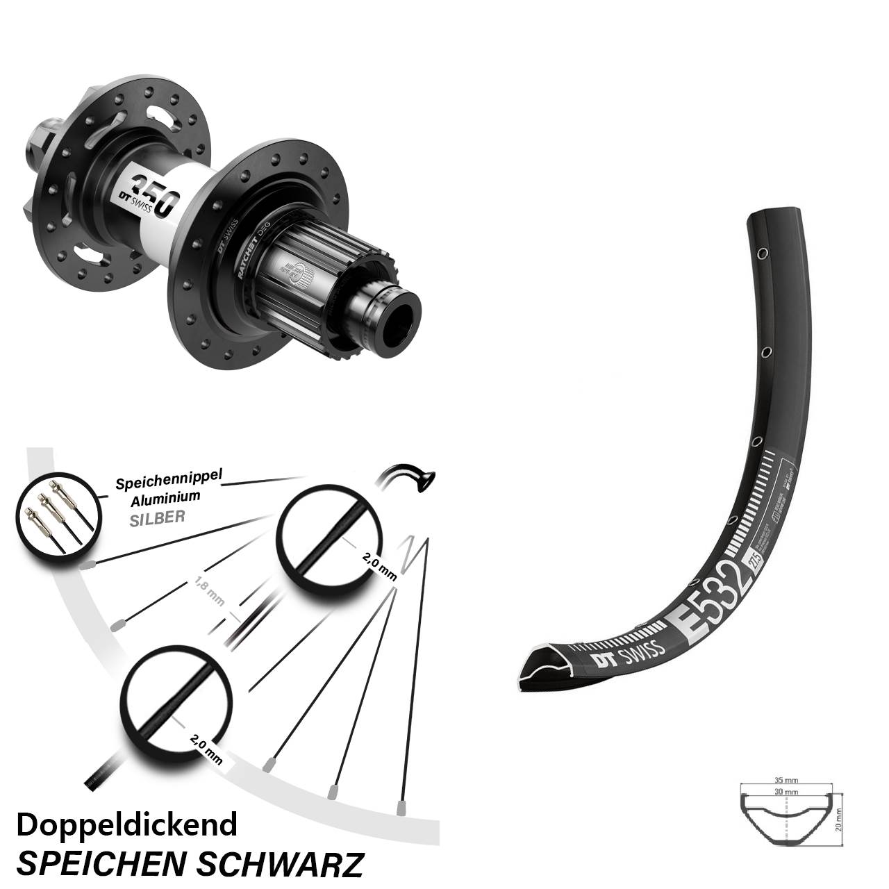 Disc Hinterrad 29 Zoll DT Swiss E532-350 DEG 72 Micro Spline 12x148