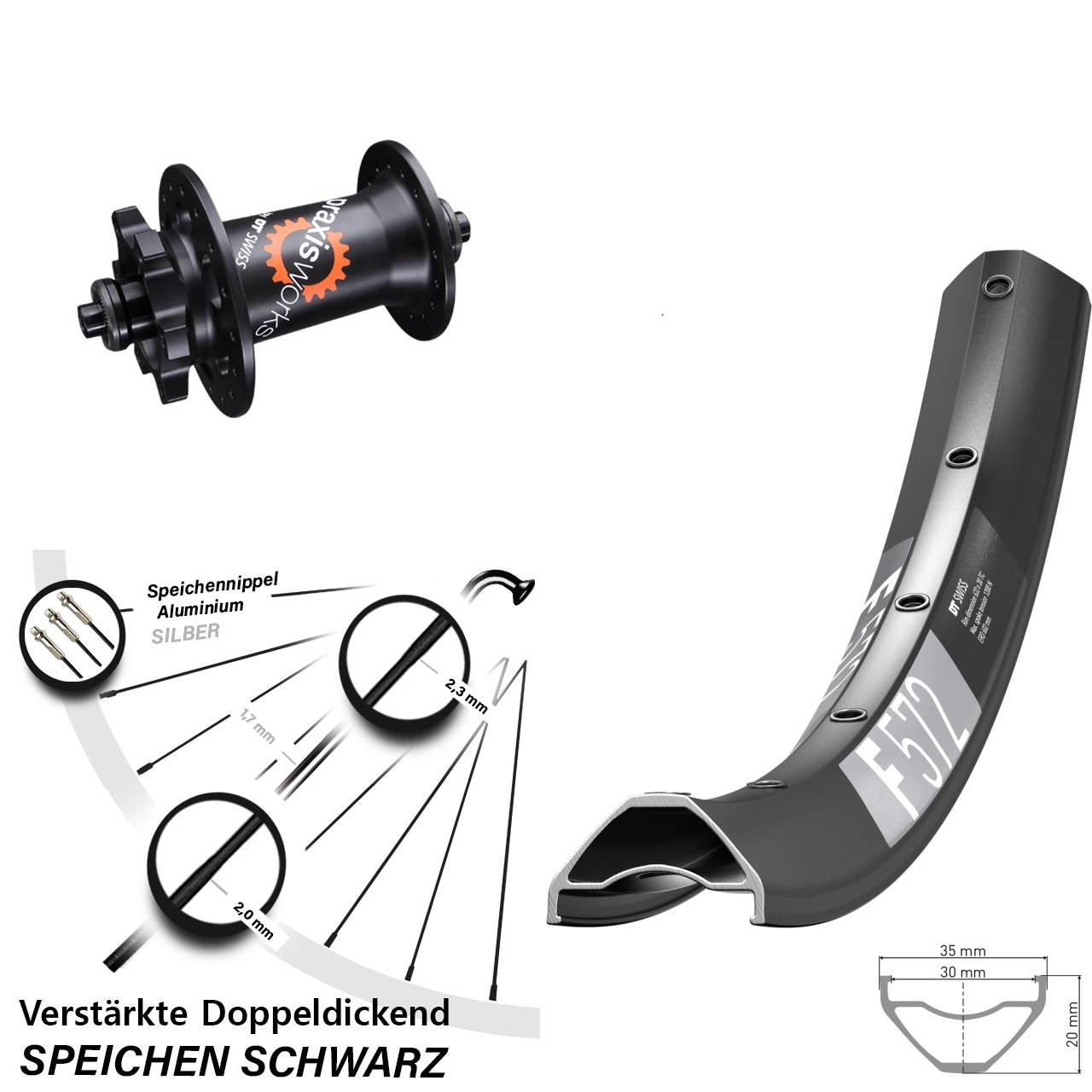 29 Zoll DT Swiss F572-350 QR Disc Vorderrad für Schnellspanner