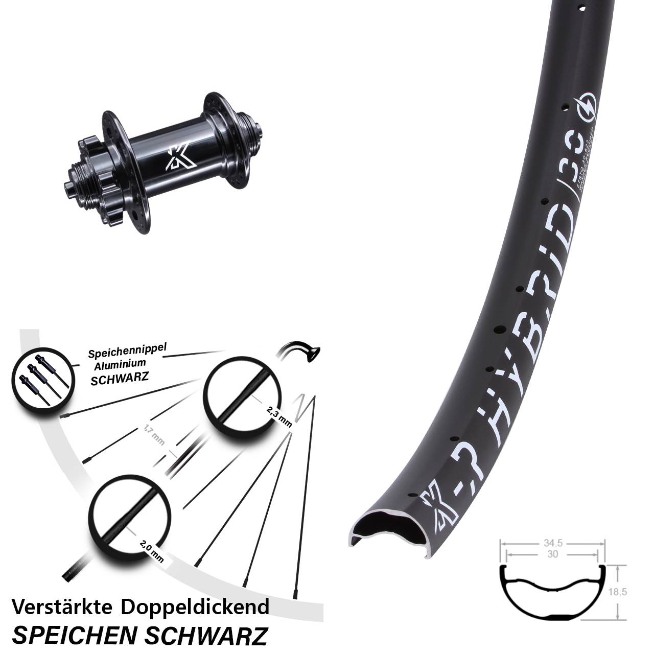 29 Zoll KX-R Hybrid 30 Vorderrad für Schnellspanner