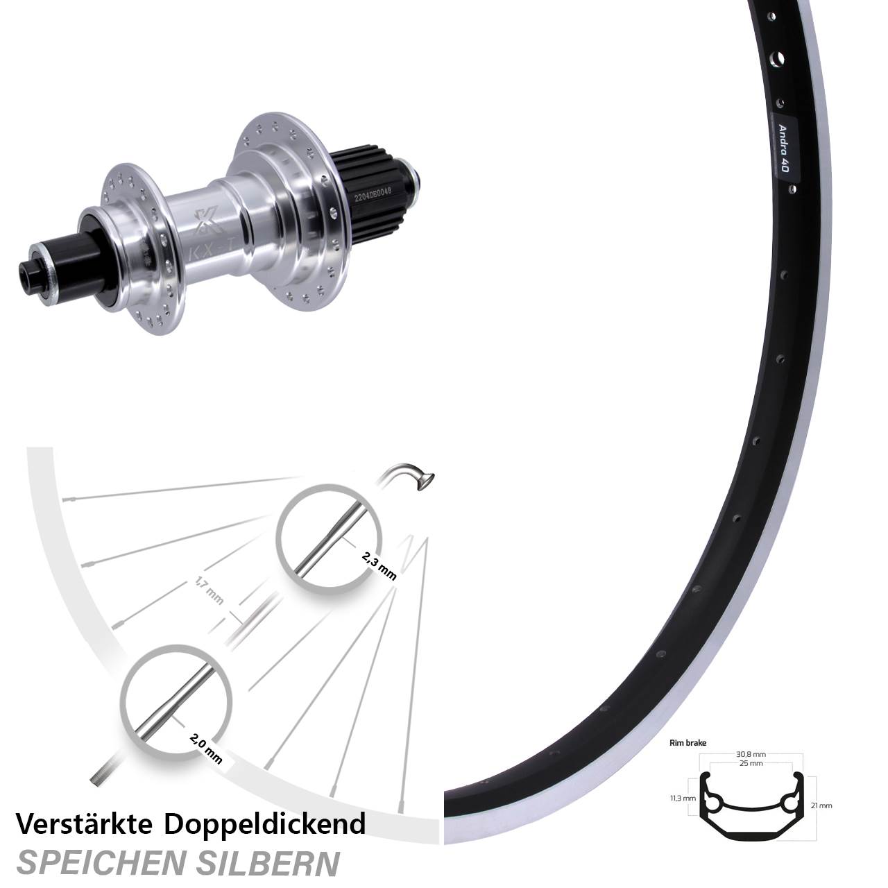 Ryde Andra 40 KX-TS Heavy Duty 20 Zoll Hinterrad für Schnellspanner Micro Spline