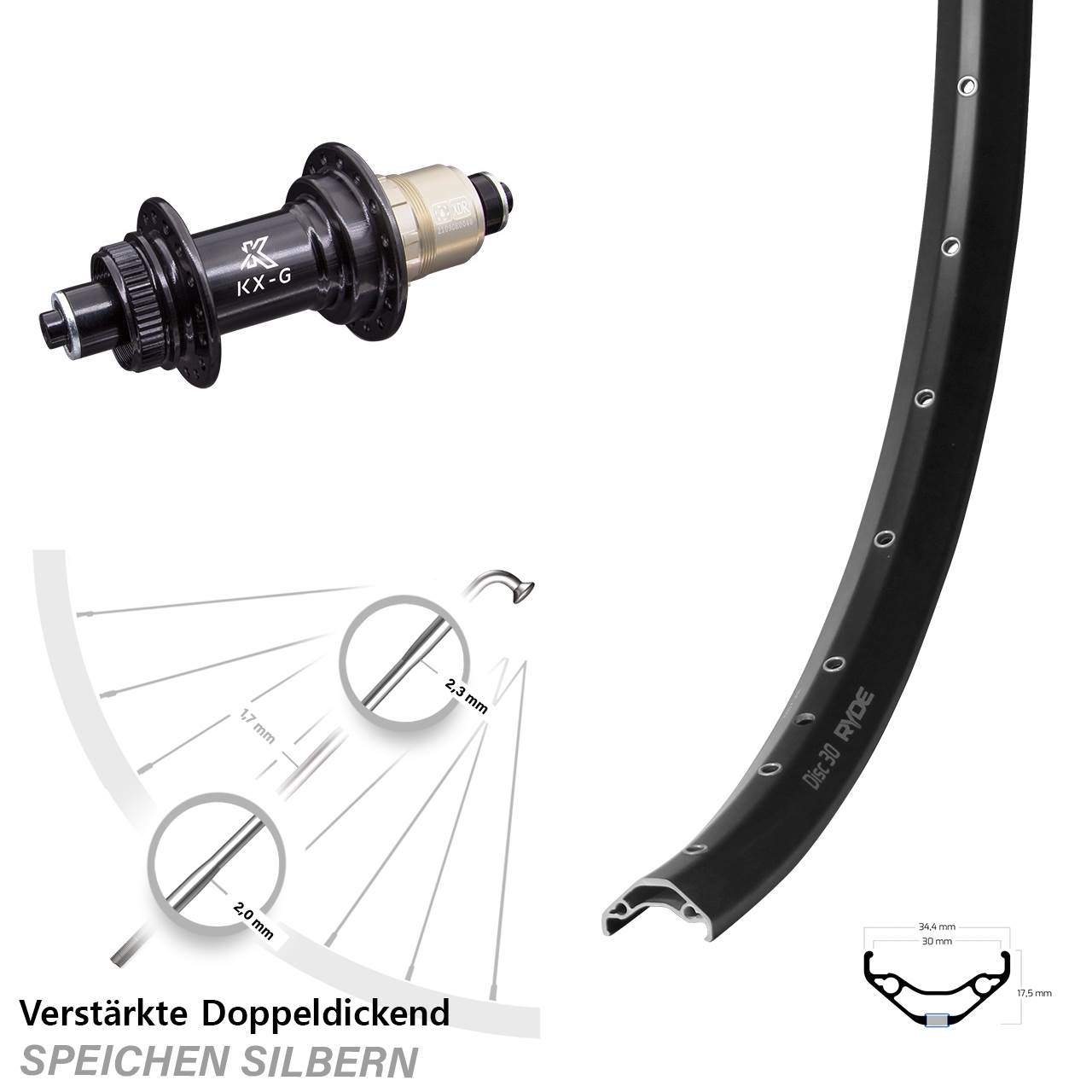 Hinterrad für Schnellspanner 29 Zoll Ryde Disc 30 KX-G XDR 11-12 fach
