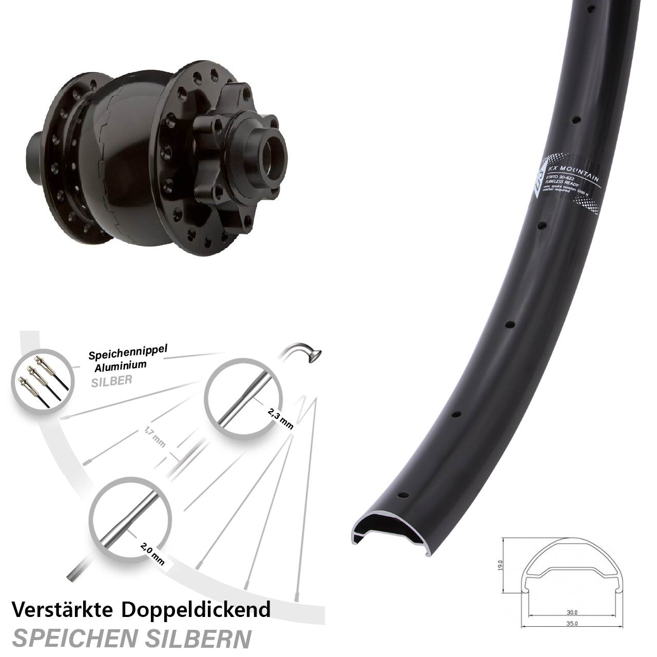 Disc Vorderrad mit Nabendynamo 29 Zoll KX Mountain TR SON 28 15x100