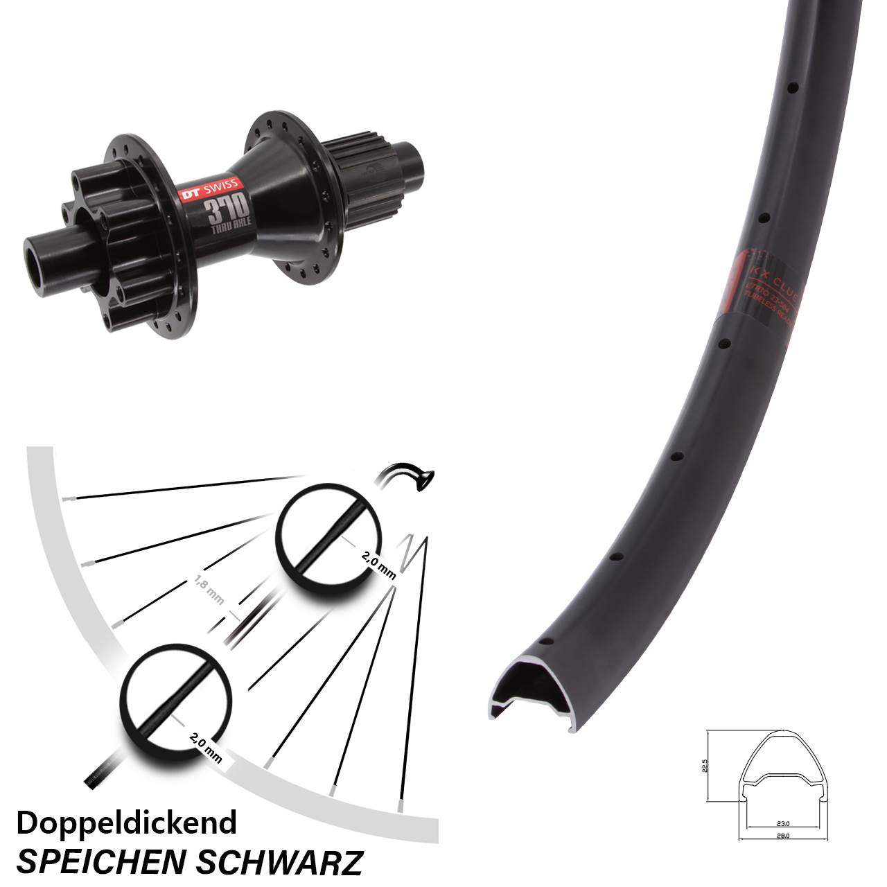 Hinterrad 6-Loch 27,5 Zoll KX Clue DT Swiss 370 Hybrid Micro Spline 12x142