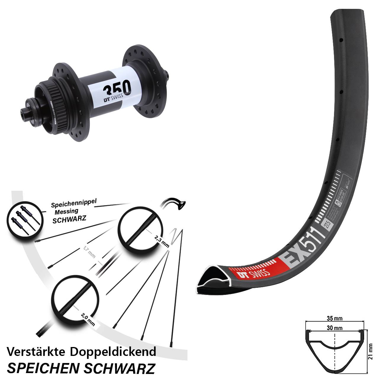 DT Swiss EX511-350 27,5 Zoll Disc Laufrad QR