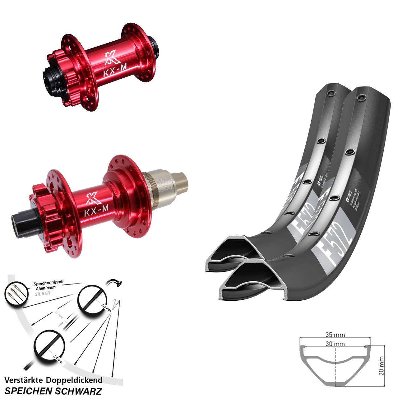 Disc Laufrad-Satz 15x100 12x142 27,5 Zoll DT Swiss F 572 KX-M rot XD 11-12 fach