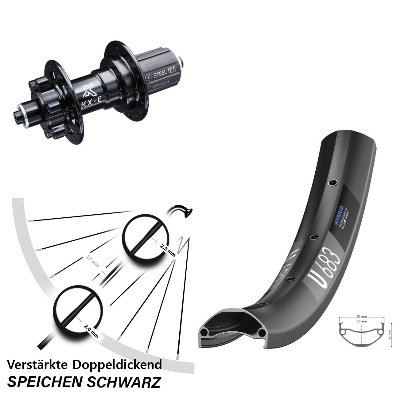 KX-E 5x135 mm 6-Loch 8-12 fach DT Swiss U683 Disc Hinterrad 27,5 Zoll QR E-Bike