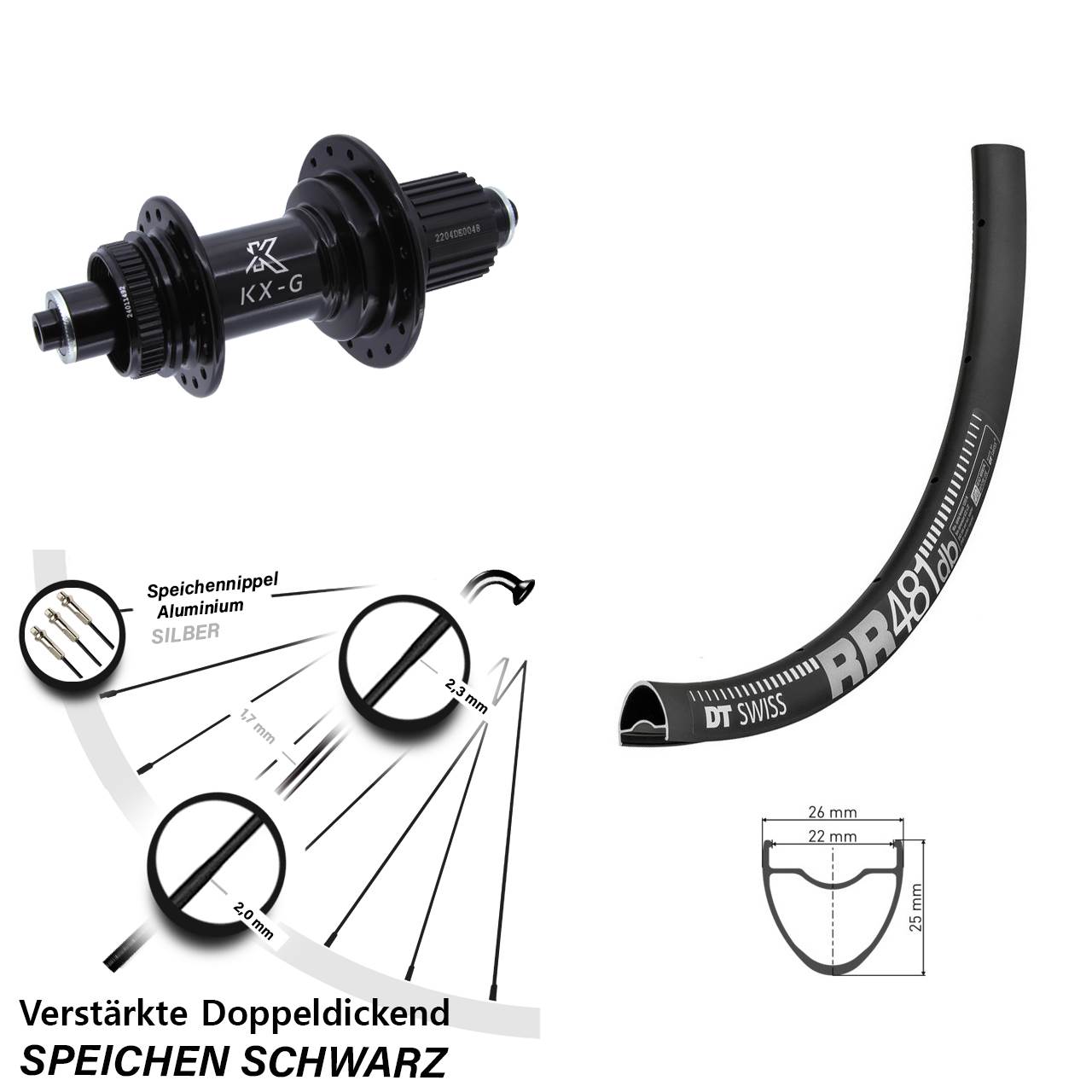DT Swiss RR481 KX-GS Heavy Duty 28 Zoll Disc Laufrad QR Micro Spline