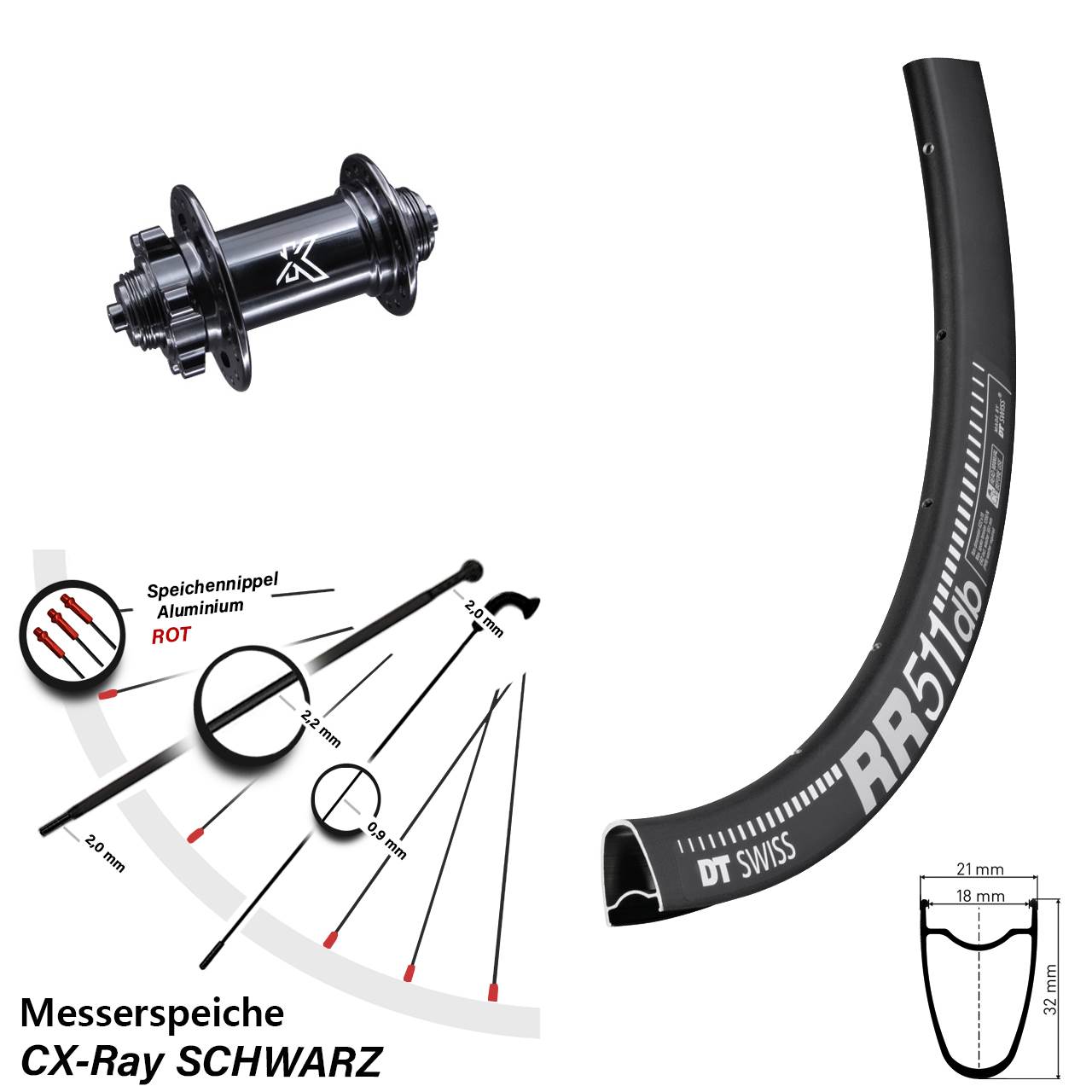 28 Zoll Disc Vorderrad DT Swiss RR511 KX-M QR CX-Ray