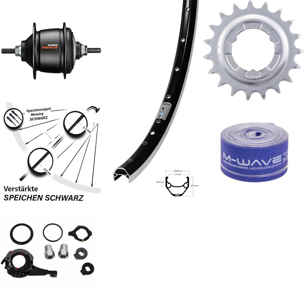 26 Zoll Ryde ZAC 421 Shimano Nexus 8 Gang Freilauf Hinterrad schwarz