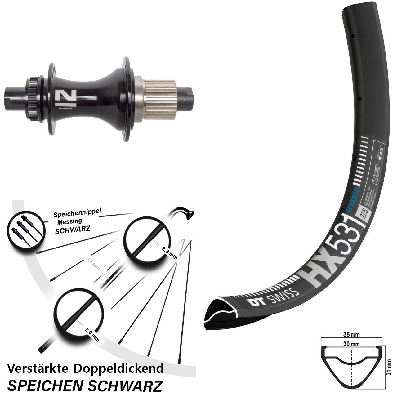 29 Zoll DT Swiss HX 531 Novatec D462SB Disc Hinterrad 12x148 Micro Spline