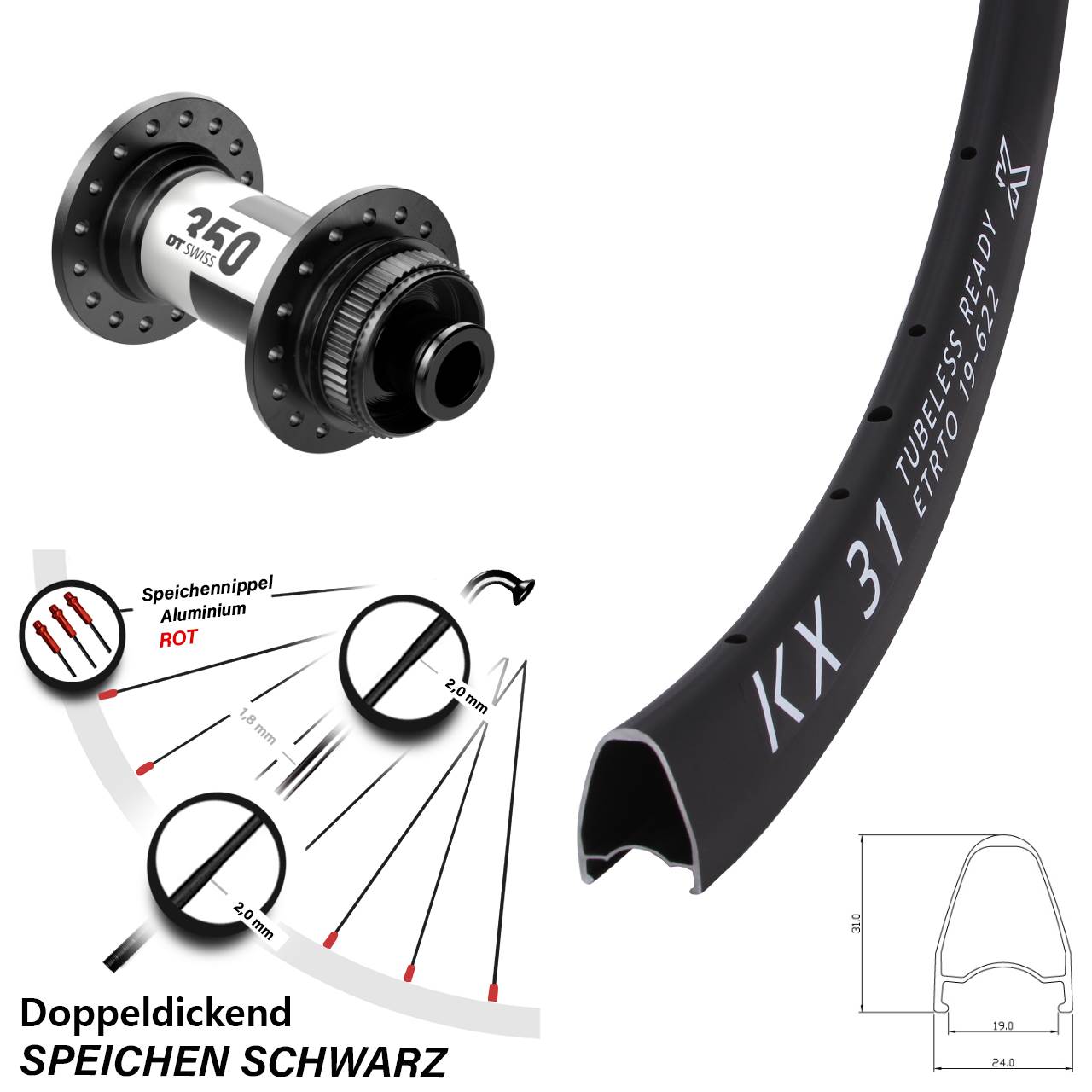 KX 31 DT Swiss 350 28 Zoll Disc Laufrad 12x100