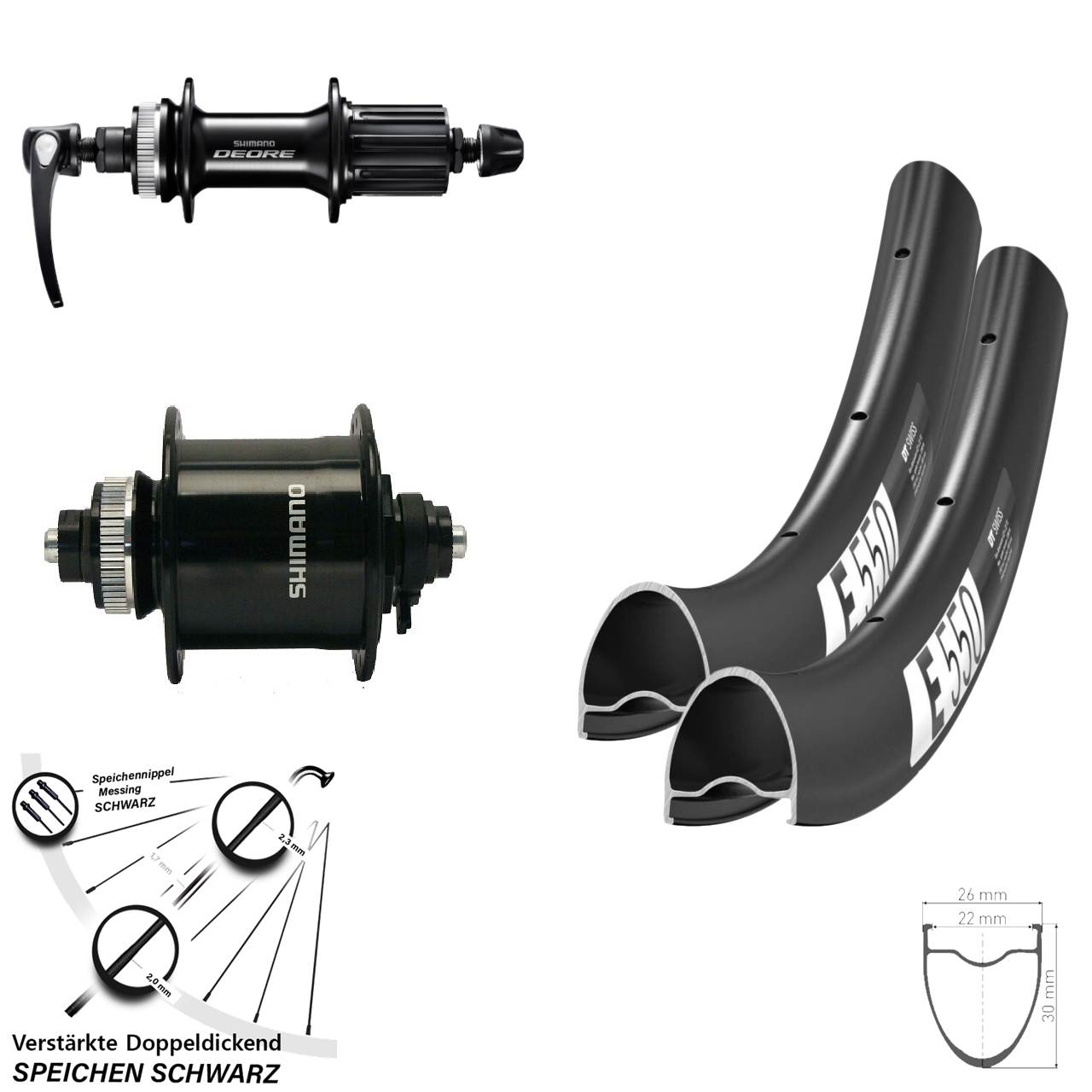 Disc Laufrad-Satz 28 Zoll DT Swiss E550 Shimano DH-UR700-3D Deore 8-11 fach HG QR