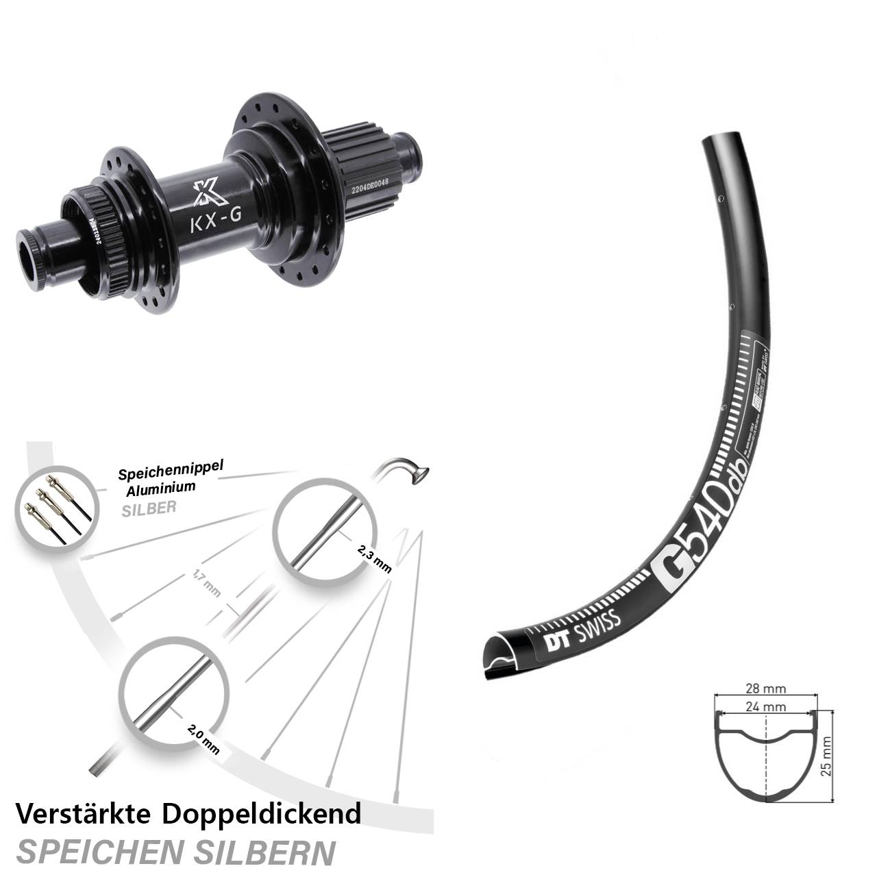 Centerlock Hinterrad 28-29 Zoll DT Swiss G 540 KX-GS Heavy Duty Micro Spline 12x142