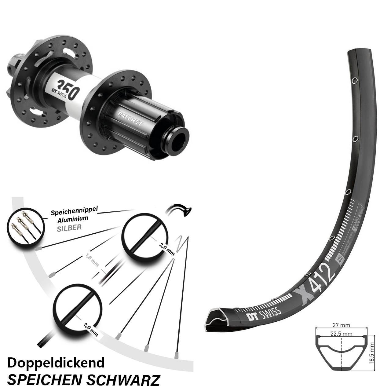DT Swiss X 412-350 28 Zoll Disc Hinterrad 12x142 8-11 fach