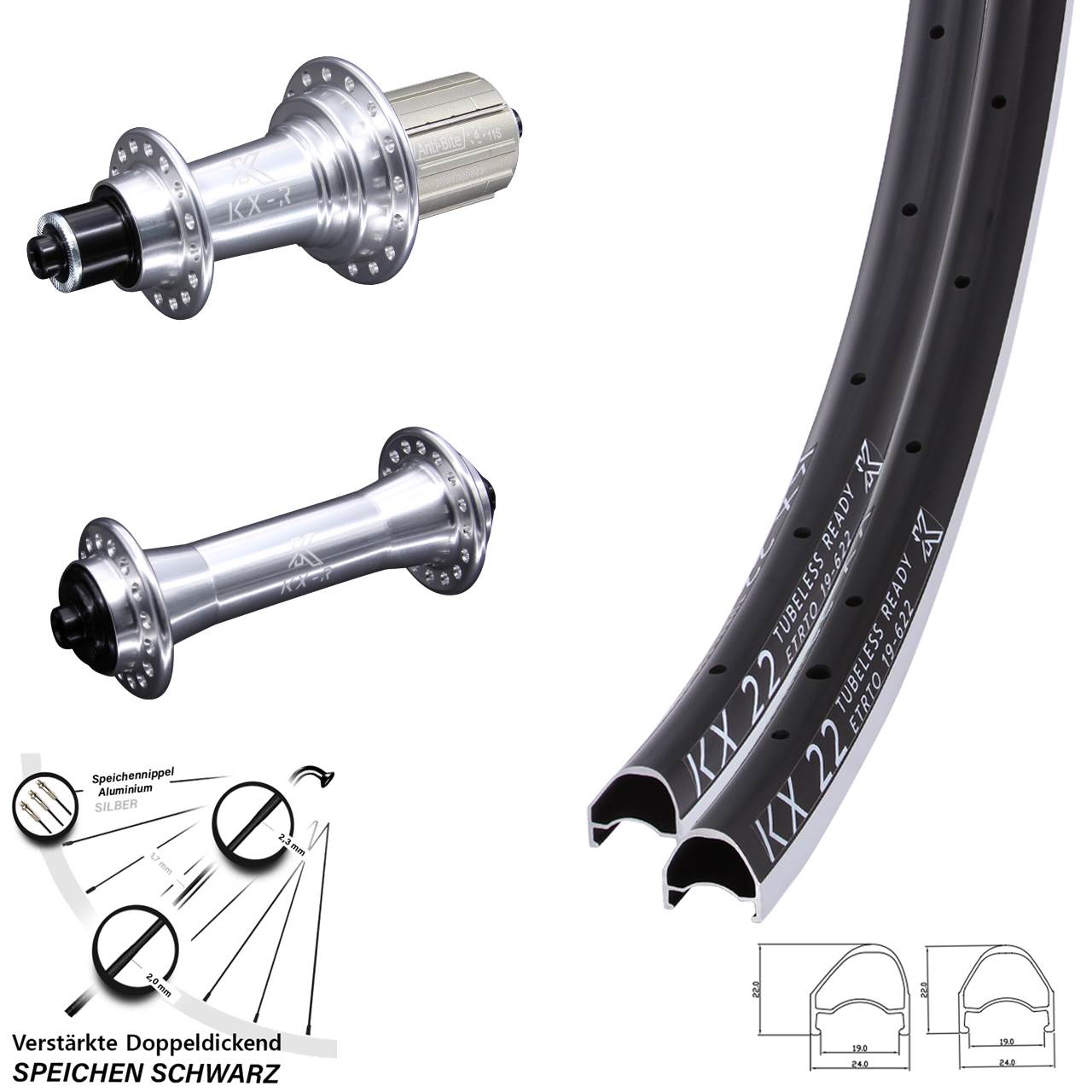 Laufrad-Satz 28 Zoll KX-R 22 OS 8-12 fach für Schnellspanner