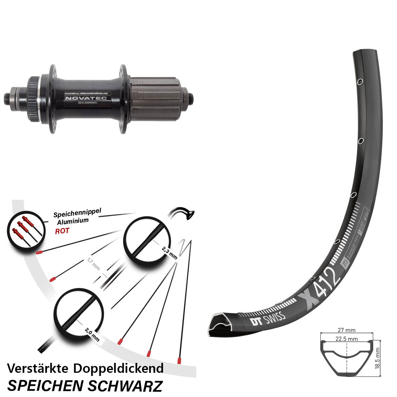 Hinterrad Centerlock 28 Zoll DT Swiss X412 Novatec D472 8-12 fach HG für Schnellspanner