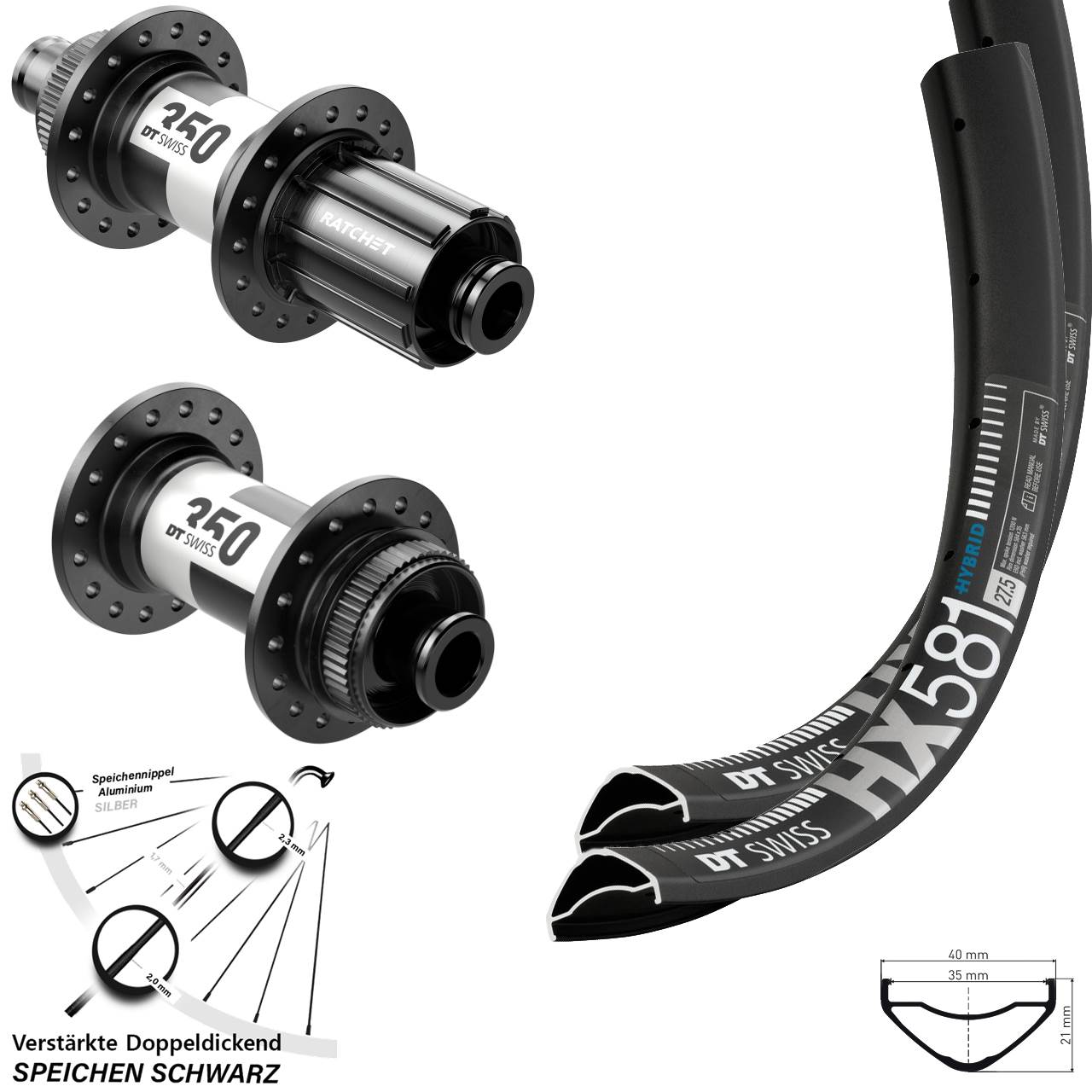27,5 Zoll DT Swiss HX 581 350 Centerlock Laufradsatz 12x100/142 11-12 fach HG