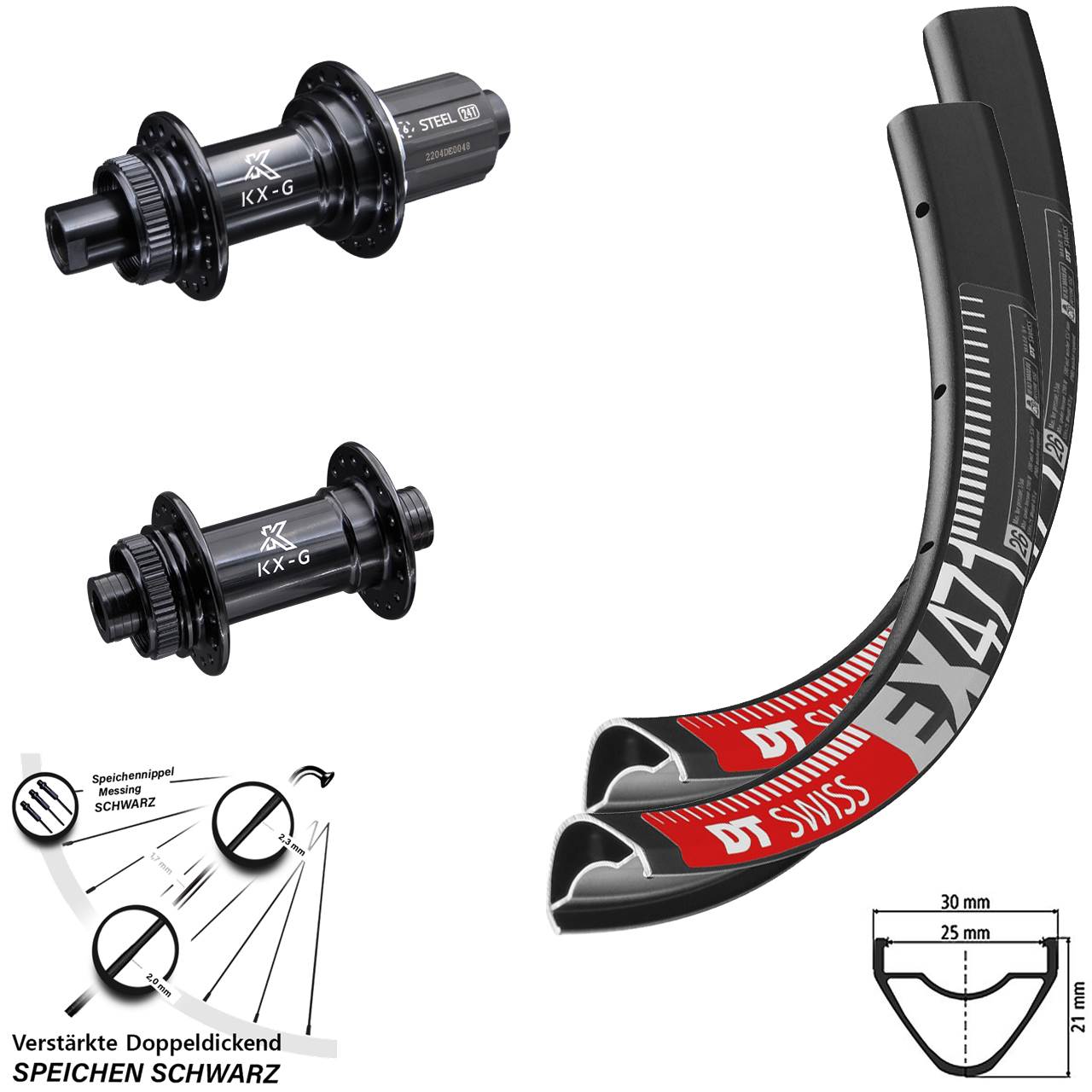27,5 Zoll DT Swiss EX 471 KX-GS Stahl Freilauf Laufradsatz Centerlock 12x100/142 8-12 fach