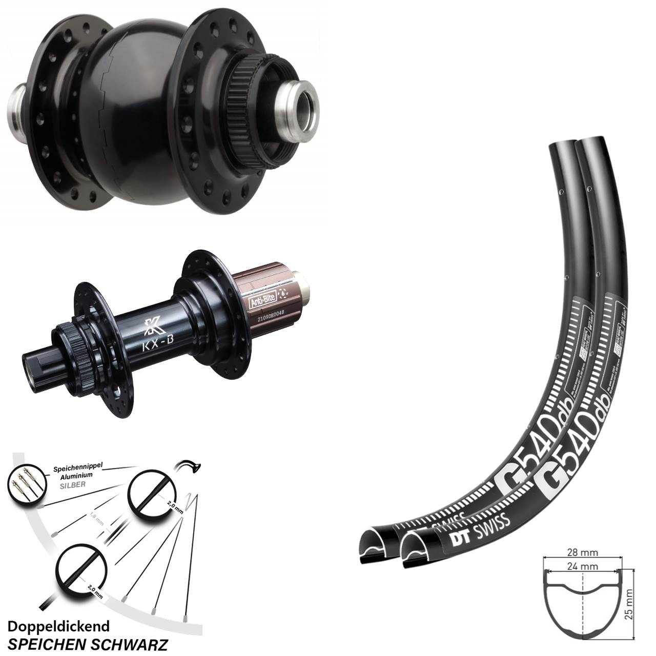 Disc Laufrad-Satz 27,5 Zoll DT Swiss G540 KX-B SON 28 8-12 fach HG 12x110/148 Boost