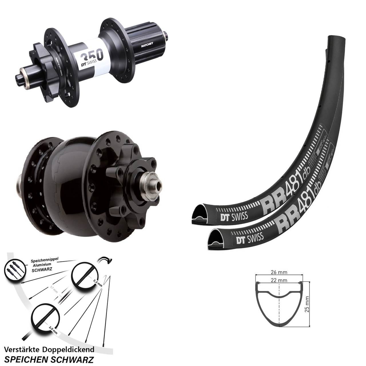 Laufradsatz 6-Loch DT Swiss RR481-350 SON 28 Zoll 8-11 fach QR