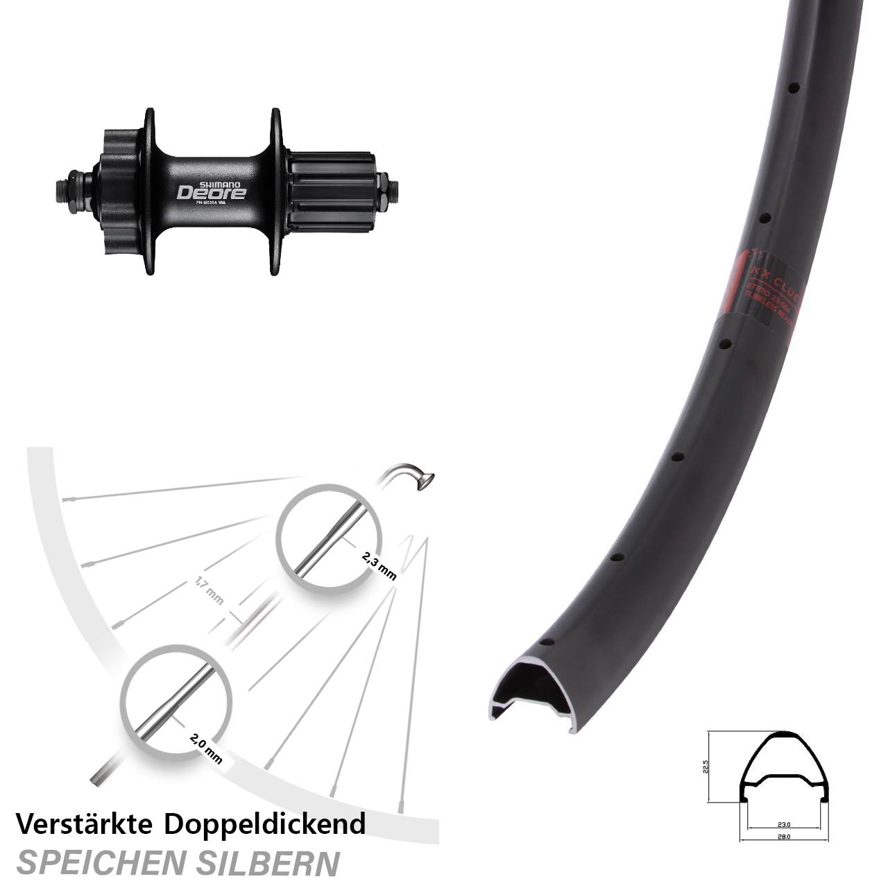 KX Clue Shimano FH-M525 28 Zoll 6-Loch Hinterrad für Schnellspanner 8-11 fach