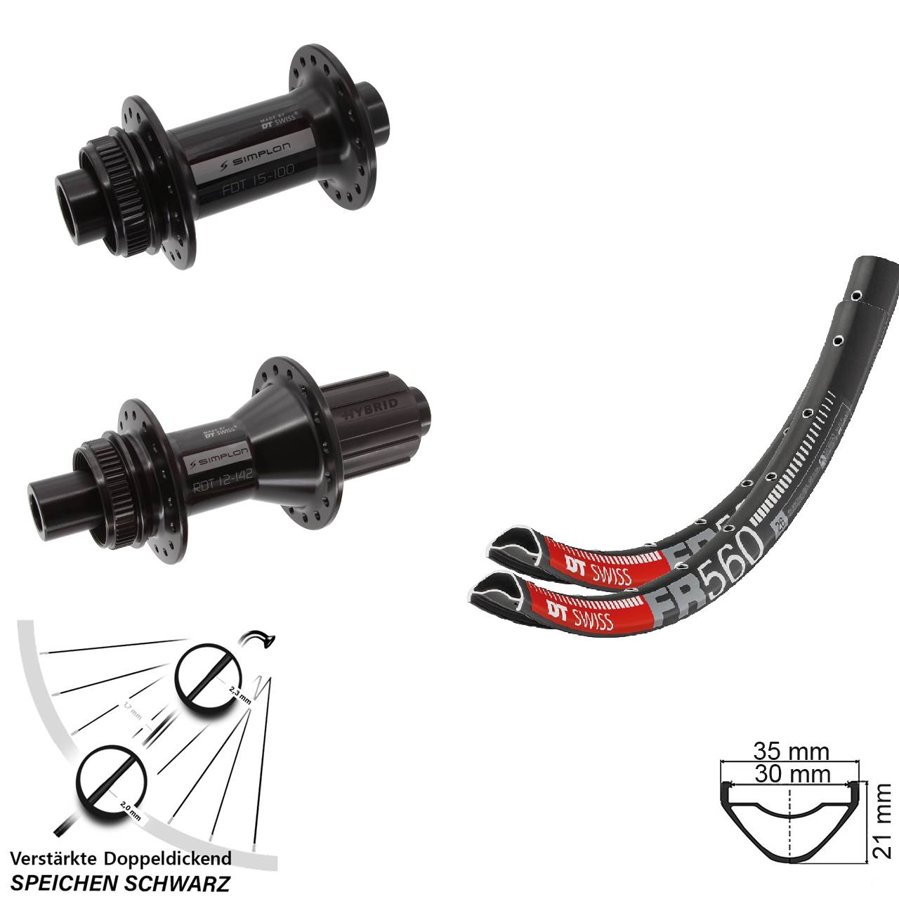 Laufradsatz Centerlock 15x100 12x142 26 Zoll DT Swiss FR560 370 Hybrid 8-11 fach